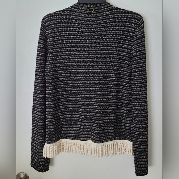 New Twinset Milano Sz M Jacquard Luxury Designer Cardigan Sweater Jacket Fringe - Picture 7 of 12